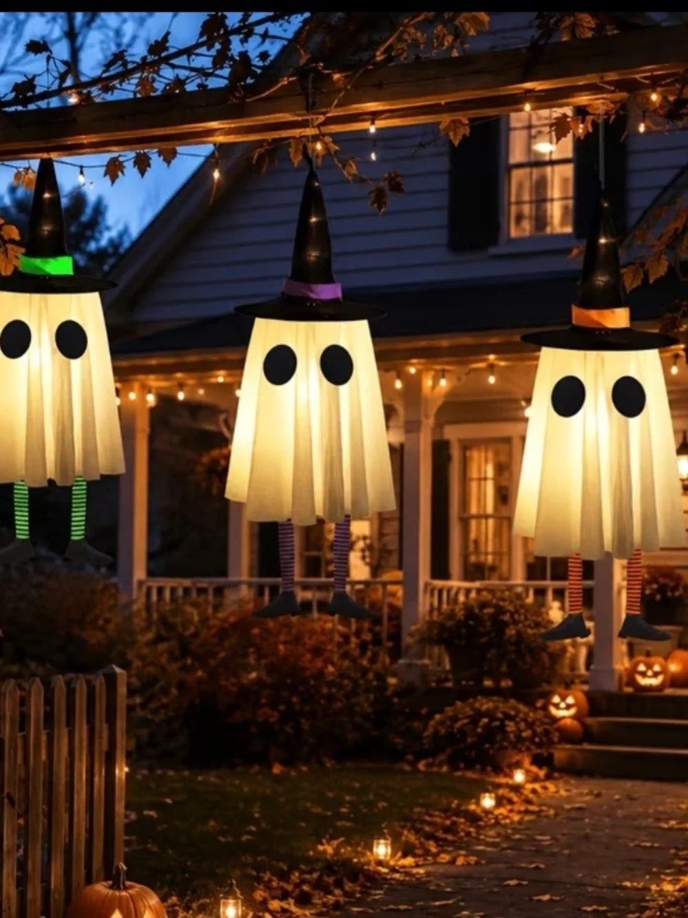 Hanging Witch Ghost Light Decoration - White